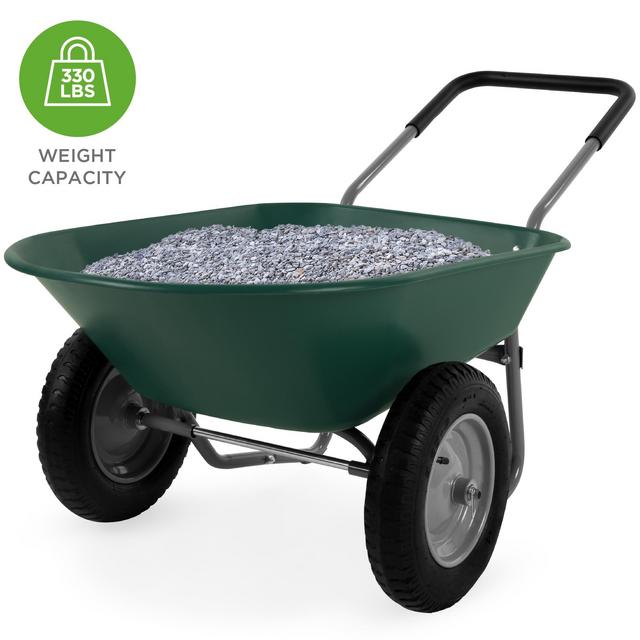 Best Choice Products Dual-Wheel Wheelbarrow w/ Built-in Stand - Green