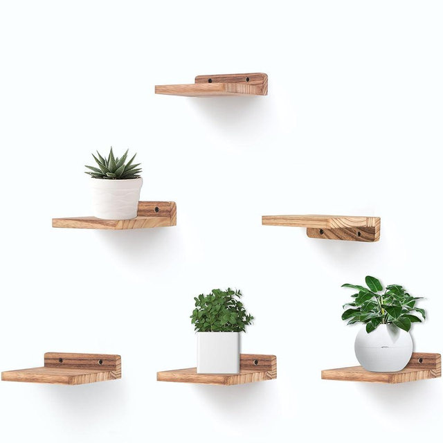 NIUBEST Small Floating Shelf, 5x6 Inch Display Ledges for Wall,Mini Shelves,Rustic Wood Shelf for Bedroom Living Room Bathroom Kitchen (6, Carbonized Black)