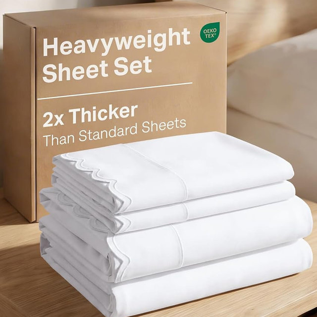 Extra Thick Heavyweight Queen Size 4 Piece Bed Sheet Set - Scalloped Edge Bedding - Ultra-Soft & Wrinkle Resistant - Super Luxury Queen Bed Set - Premium Hotel Quality Sheets with Deep Pockets - White