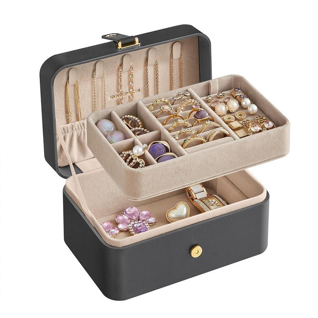 SONGMICS Jewelry Organizer Box, Travel Jewelry Case, 2-Layer Travel Case for Earrings, Necklaces, Bracelets - Portable Jewelry Storage with Large Capacity, Gift Idea, Slate Gray UJBC166G01
