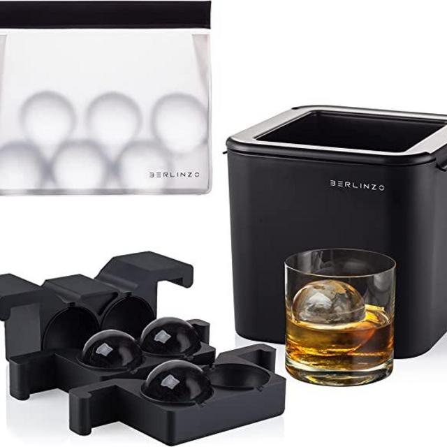 Premium Berlinzo Clear Ice Ball Maker - Whiskey Ice Ball Maker Mold Large 2.4 Inch - Crystal Clear Ice Maker Sphere - Clear Ice Cube Maker with Storage Bag - Clear Ice Mold for Ball Ice Maker