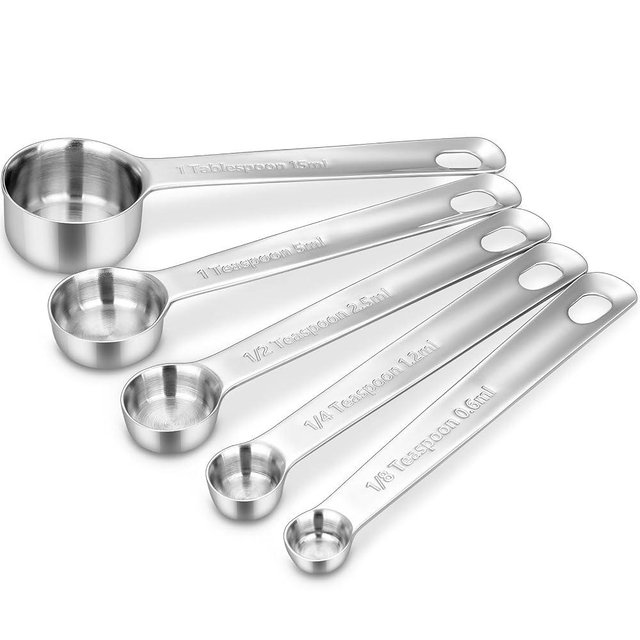 KEAWELL Premium 5-Piece 18/10 Stainless Steel Measuring Spoons Set – Durable, Stackable, Dishwasher Safe – Nesting Design for Baking & Cooking (Silver, 5PC Measuring Spoons)