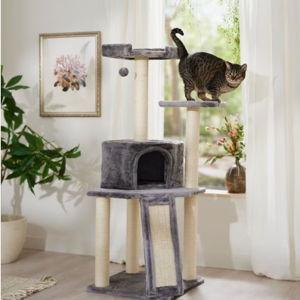 FRISCO 52-in Faux Fur Cat Tree & Condo, Gray - Chewy.com