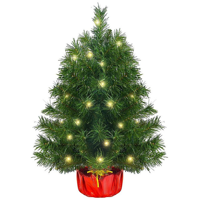 2ft Pre-Lit Artificial Christmas Tree, Majestic Fir with Small Lights and Cloth Bag Base, Ideal for Home, Office, and Party Decoration