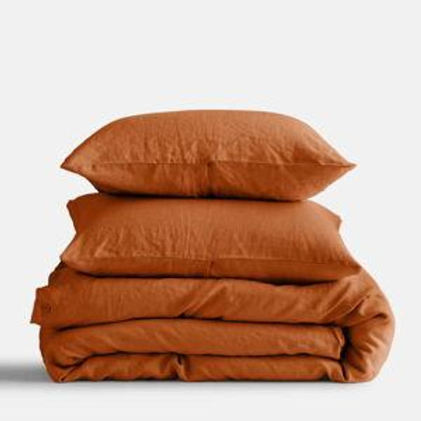 European Linen Duvet Cover Set in Terracotta - Full/Queen Size
