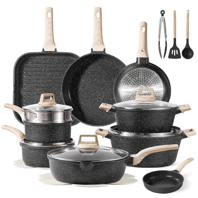 CAROTE 22Pcs Pots and Pans Set, Nonstick Cookware Sets, Granite Induction Cookware Non Stick Cooking Set w/Frying Pans & Saucepans(PFOS, PFOA Free)