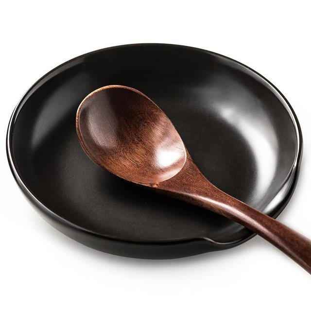 Miamolo Spoon Rest for Stove Top, Cooking Spoon Rest & Spoon Holder for Stove Top, Kitchen Utensil Holder for Spoons Ladles Tongs Spatula for Housewarming Gift, Black