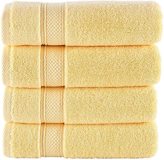 Nova Luxury Linen - Hotel Quality Turkish Towel Set for Bathroom (4 Pcs Washcloth Set, Sunlight Yellow)