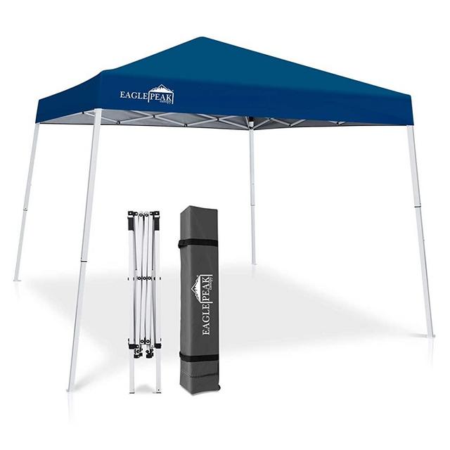 EAGLE PEAK 10' x 10' Slant Leg Pop-up Canopy Tent Easy One Person Setup Instant Outdoor Beach Canopy Folding Portable Sports Shelter 10' x 10' Base 8' x 8' Top (Dark Blue)