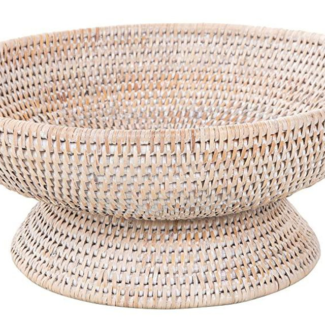 Kouboo La Joll Rattan Fruit Bowl, Large, White-Wash