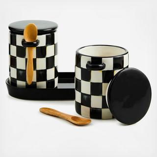 Courtly Check Ceramic Farmhouse 5-Piece Canister & Tray Set