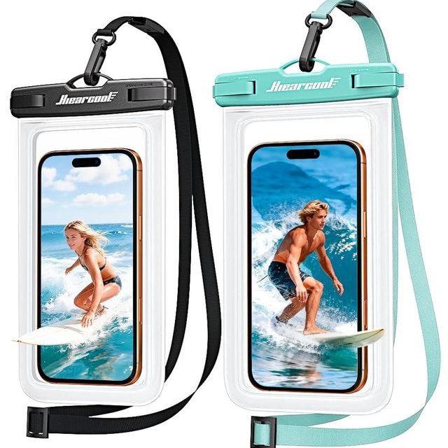 Hiearcool Waterproof Phone Pouch 2 Pack, IPX8 Dry Bag with Lanyard, Touch Screen Compatible for iPhone 17/16/15/14/13 Pro Max, Beach Swimming Cruise Travel-Clear & Mint Green