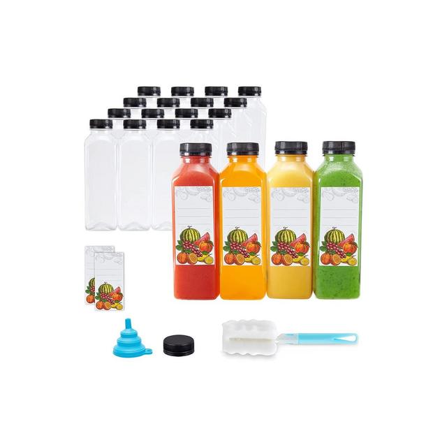 JumblWare 16 oz. Reusable Plastic Juice Bottles with Caps, 20 pcs.