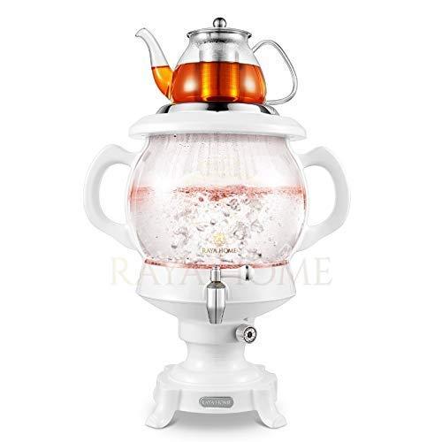 The Original -RAYA Glass Electric Samovar Modern Tea Maker, White | 4.5 Ltr/155 oz | Persian Samovar |Russian Samovar | Turkish Samovar