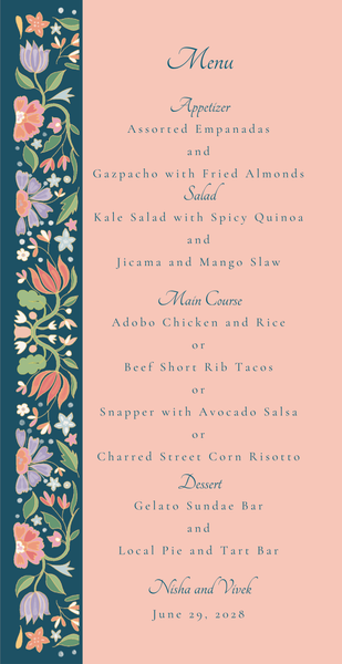 Suraya | Peach Blush | Zola Wedding Menus
