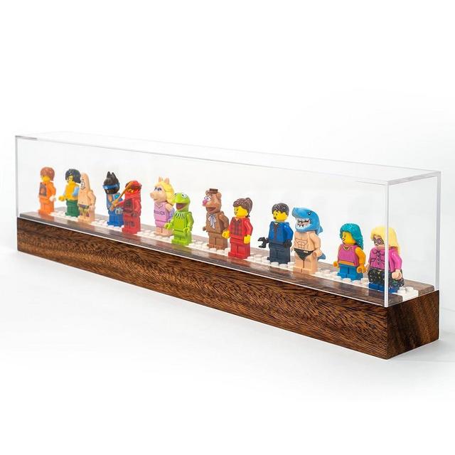 Matterkids Minifigure Display Case with Acrylic Cap, Mini Action Figure Display Shelf Mini Figure Display Stand Cabinet Storage Box Wooden Display Ledge for Lego Minifigure Display Case (Walnut Stain)