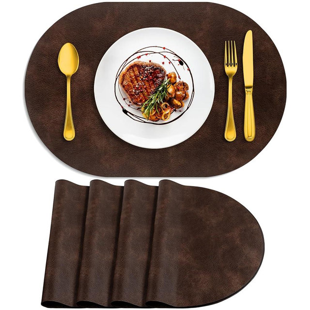 ADRIMER Placemats, Heat Resistant Oval Placemats Set of 4 Washable 12 x 17 Inch, Waterproof Table Mats, Wipeable Pu Place Mats for Kitchen, Dining Room, Coffee
