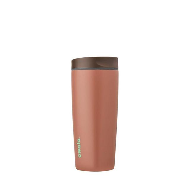 Owala SmoothSip Slider Insulated Stainless Steel Coffee Tumbler, Reusable Iced Coffee Cup, Hot Coffee Travel Mug, BPA Free 20 oz, Grey/Brown (Cozy Cocoa)