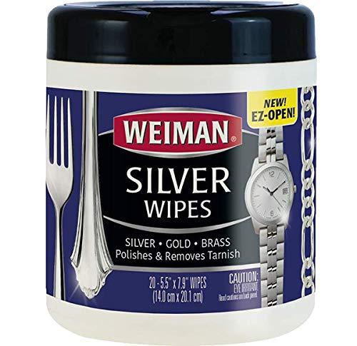 Weiman Jewelry Polish Cleaner and Tarnish Remover Wipes - 20 Count - Use on Silver Jewelry Antique Silver Gold Brass Copper and Aluminum