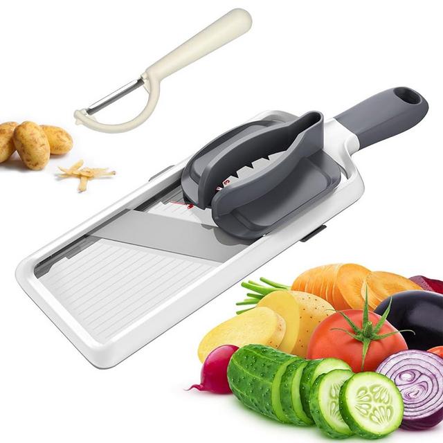 YAMJUG Multi Handheld Mandoline Slicer - Adjustable Stainless Steel Blade, Slicer Vegetable Cutter with Comfort Grip, Safety Features, Easy to Clean, Slicers for Fruits and Vegetables