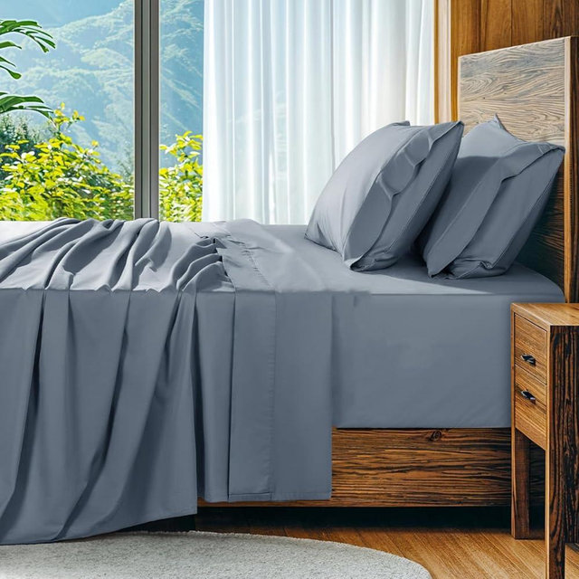 SONORO KATE 100% Egyptian Cotton Sheets Set, Extra Deep Pocket up to 18"-24",1000 High Thread Count, Soft & Breathable 5-Star Hotel Sateen Bed Sheets - 4 PC (French Blue,Queen)