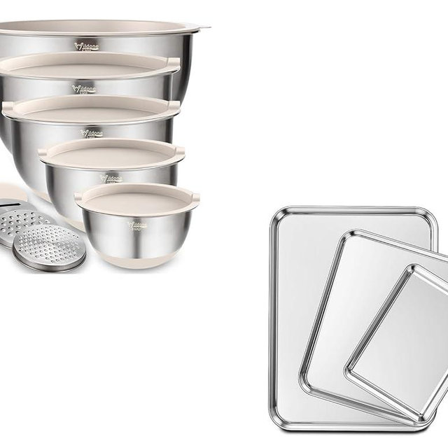 Wildone Mixing Bowls Set of 5 with Graters and Baking Sheet Set of 3