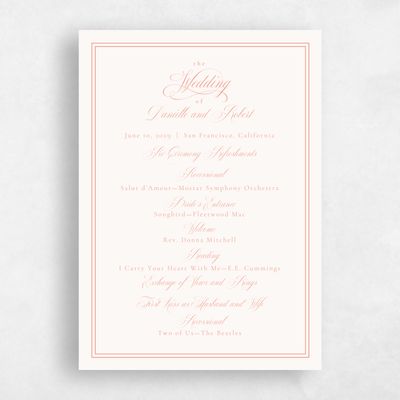 Coral, Pink Wedding Program - Sydney