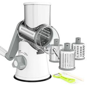 Ourokhome Rotary Cheese Grater Hand Crank, Kitchen Shredder Speed Mandolin Slicer Nuts Grinder with Handle and Drum Blades for Cheese, Vegetable, Walnuts, Chocolate, Potato, Carrot, 3 Blades, White