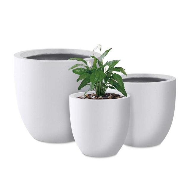 KANTE 18 in., 14 in. and 10 in.W Pure White Concrete Round Planters (Set of 3), Outdoor Indoor Modern Seamless Planter Pots RC0050ABC-C80011 - The Home Depot
