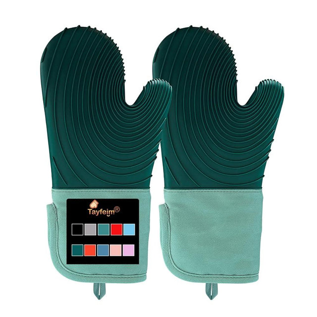 Tayfeim Silicone Oven Mitts - Oven Mitts Heat Resistant 500F 13.6 in, FDA BPA-Free Soft Lining Grippy Design Waterproof Oven Gloves, Oven Mits Set for Cooking Baking Kitchen Mittens Pot Holders,Green