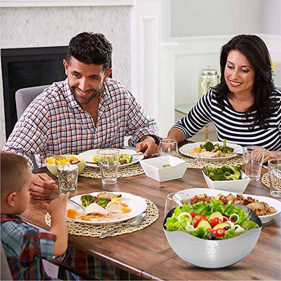 Bezrat Hammered Stainless Steel Serving Bowl –Multipurpose Decorative Metal Wave Bowl (11.8" x 11.8")
