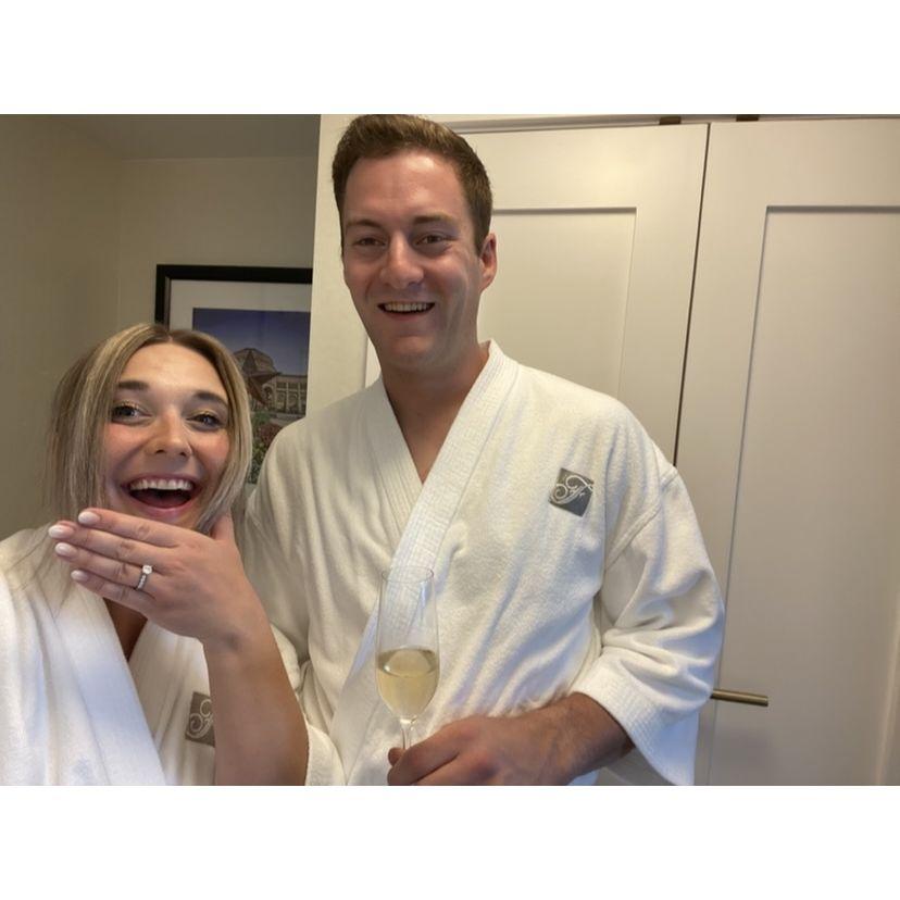 We got engaged on May 17th, 2025! It has also always been on our bucket list to stay at a hotel that has robes so this day was a win win!!