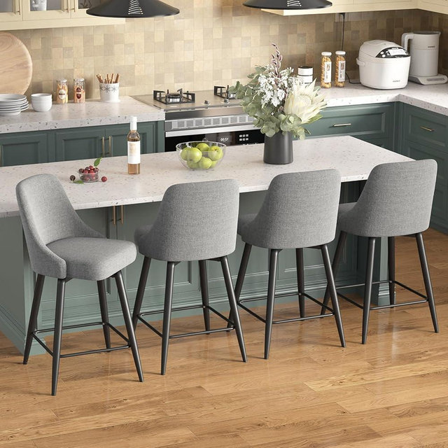 Madaha Swivel Bar Stools with Backs, 26" Counter Height Barstools Set of 4, Upholstered Linen Fabric High Chairs for Island Kitchen