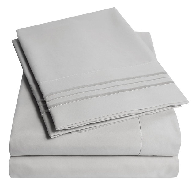 Sweet Home Collection | Bed 4-Piece Sheets Set Luxury Bedding Set with Flat Sheet, Fitted Sheet, 2 Pillow Cases, Queen, Silver