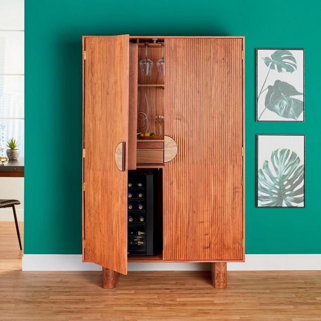 Alsace Reeded Bar Cabinet with Cooling Storage (One 20 bottle wine cooler and one beverage center)