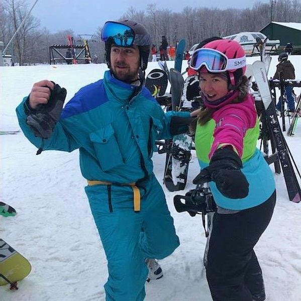 Looking and feeling fly in our retro ski outfits.
