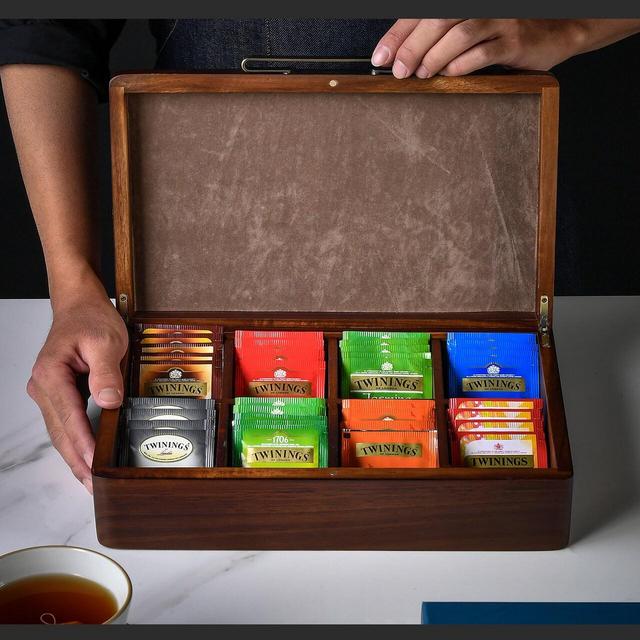 Custom 5th Anniversary Wooden Tea Box, 8 Slots Storage Organizer with Engravement and Removable Divider, Acacia Organizer, Personalized Gift