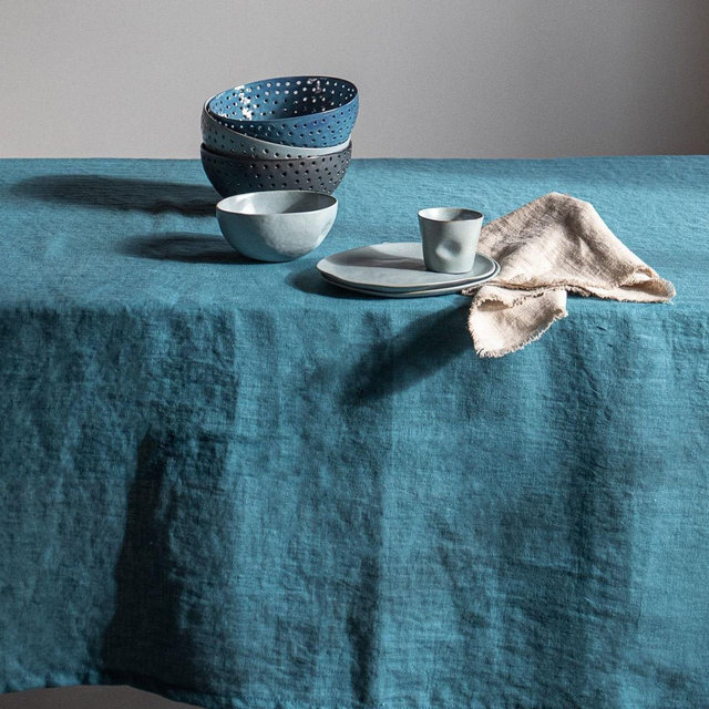 Stonewashed linen tablecloth in dusty turquoise/marine blue softened linen tablecloth/Dinner Tablecloth in linen denim/free shipping