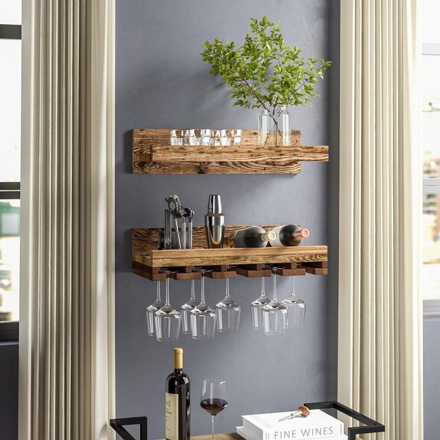 Bernon Rustic Wall Mounted Wine Glass Rack (Set of 2)