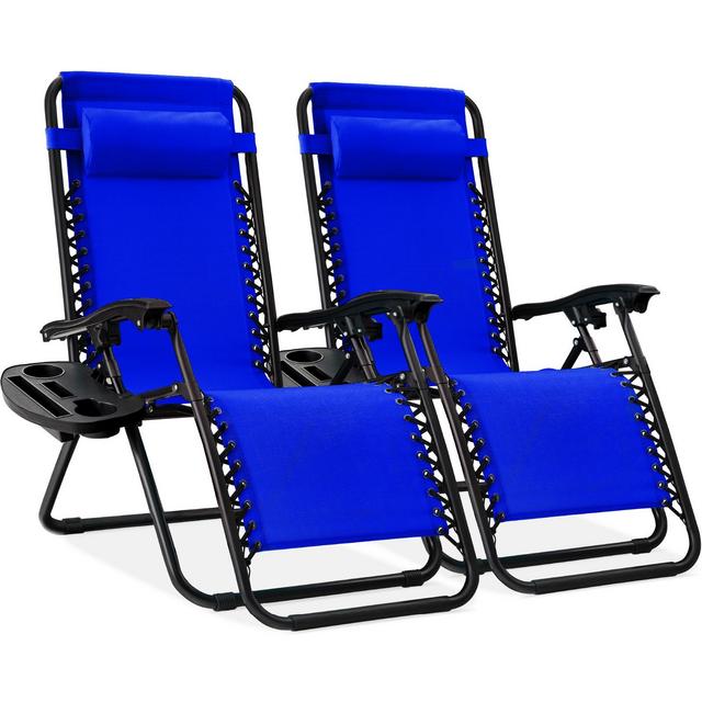 Best Choice Products Set of 2 Zero Gravity Lounge Chair Recliners for Patio, Pool w/ Cup Holder Tray - Cobalt Blue