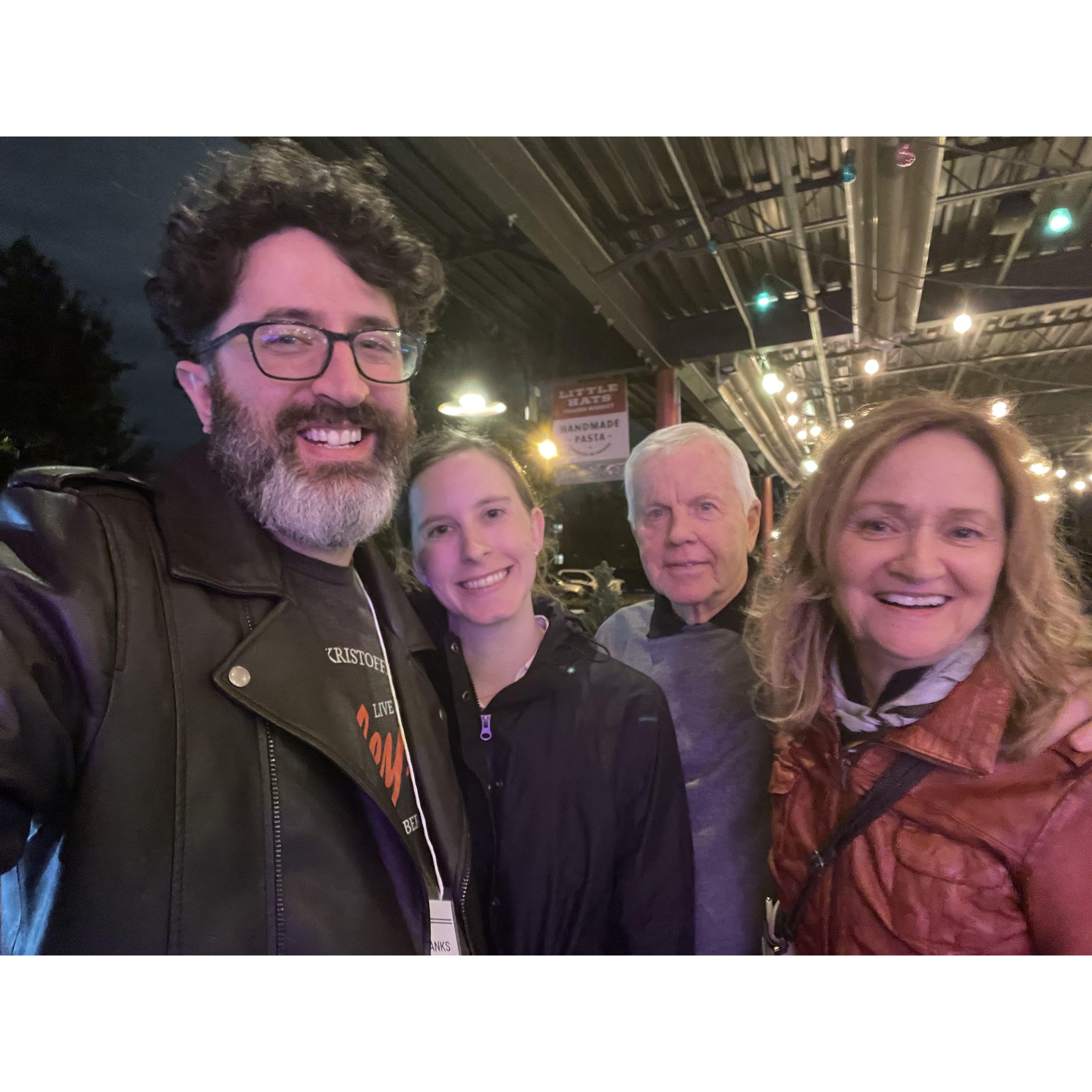 With Brian’s mom Diane and stepdad Terry in Nashville, October 2024. At the Southern Festival of Books, Brian was on a panel discussing his book Willie, Waylon and the Boys.
