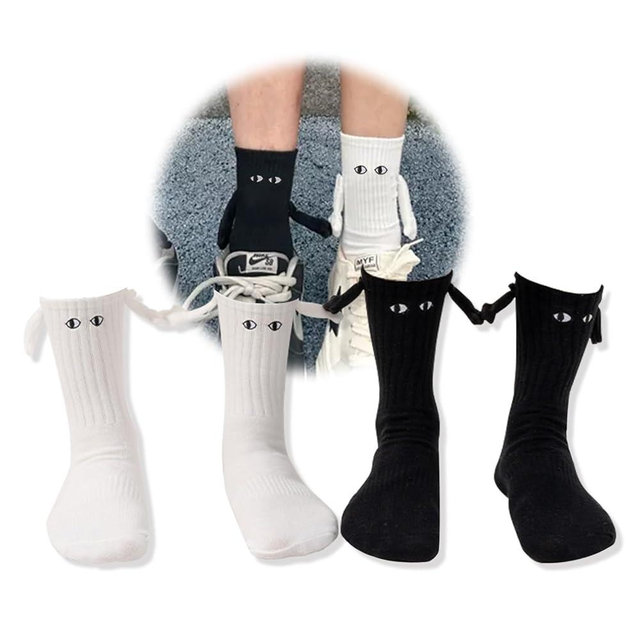 Yawlsow 2 Pair Holding Hands Socks, Funny Magnetic Suction 3D Doll Couple Socks，Unisex Couple Socks