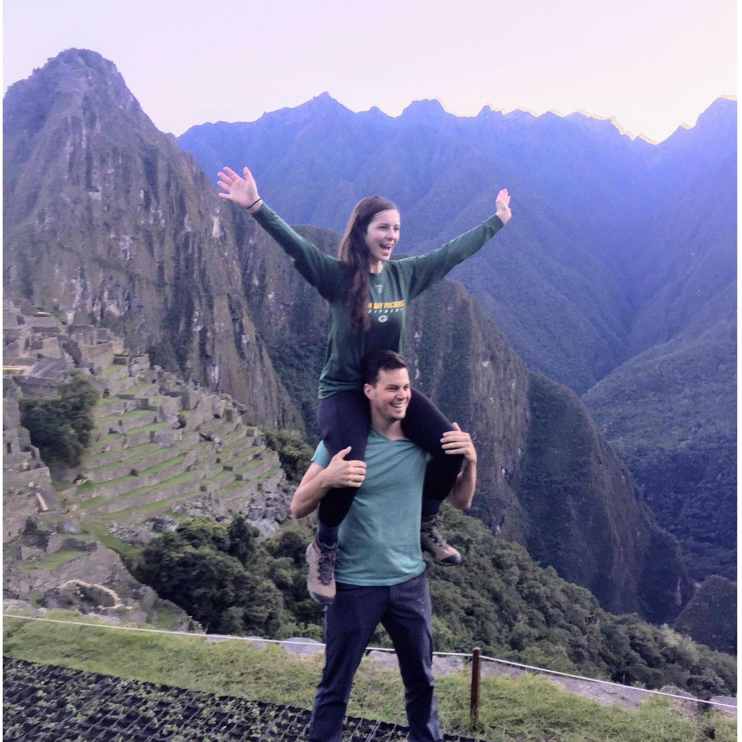 Celebrating the end of our 4 day hike to Machu Picchu, Peru