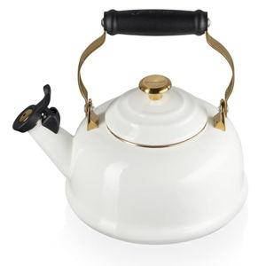 Le Creuset Enamel on Steel Whistling Kettle with Gold Finishes, 1.7 qt., White