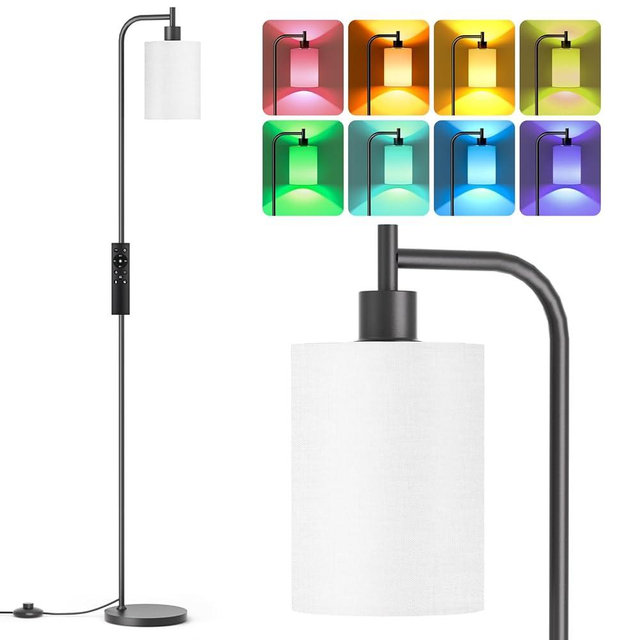 SIBRILLE RGB Floor Lamp with Linen Shade, Dimmable Tall Standing Lamp with Remote Control, Color Changing Floor Lamps for Living Room Bedroom Gaming Room, 9W RGB Bulb Included