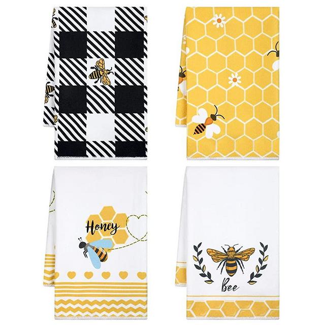 4 Pieces Bee Kitchen Towel Honey Bee Dish Towels Honeycomb Kitchen Towels Bee Bath Tea Towels Bee Hand Polyester Towel Bee Dish Cloths Absorbent for Bathroom Kitchen Home Supplies 16 x 24 Inches