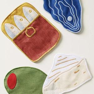 Novelty Piecework Linen Cocktail Napkins, Set of 4