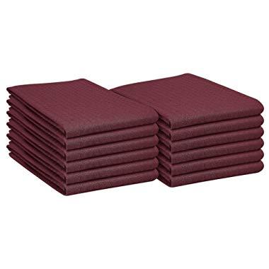 Native Fab Waffle 12 Pack 100% Cotton Kitchen Dish Towels 16x26 Absorbent Durable Washable, Tea Towels, Dish Cloths, Bar Towels, Cleaning Towels, Kitchen Towels with Hanging Loop, Burgundy Wine
