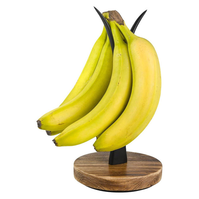 Enlea Modern Farmhouse Banana Holder for Kitchen Counter, Vintage Wire and Wooden Base Banana Hanger for Kitchen Countertop Decor, Banana Tree Stand