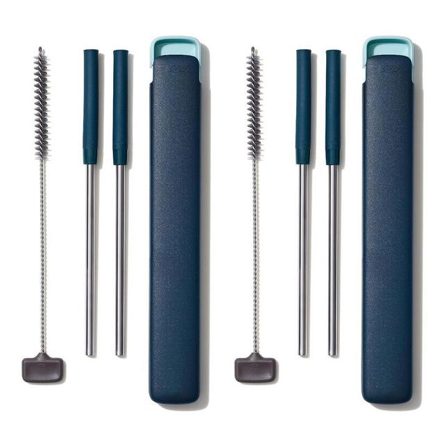 OXO Good Grips Stainless Steel 8 Piece Reusable Straw Set with Travel Case - Green